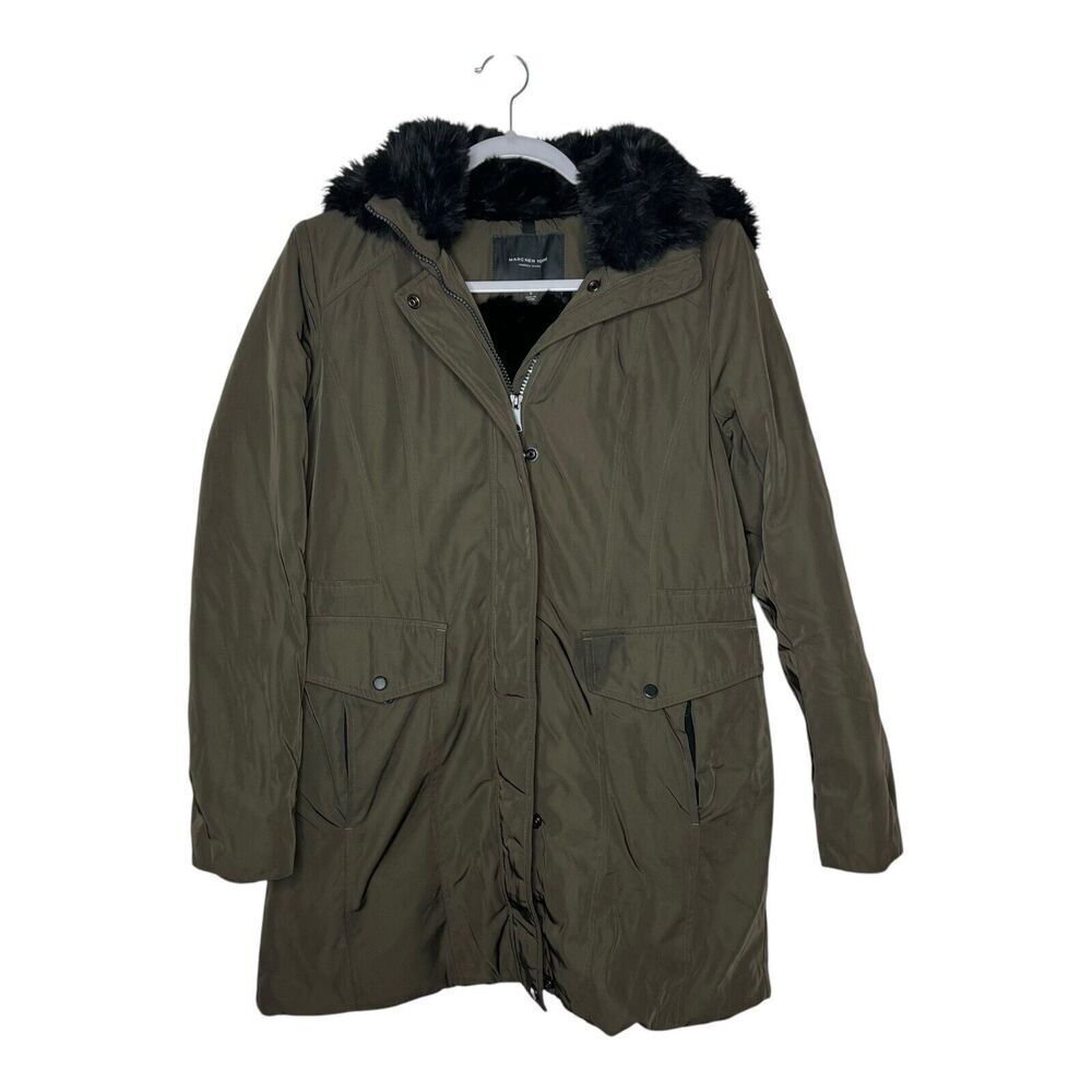Andrew Marc Jacket Womens Small Green Puffer Fur Lined Hood Winter Coat Parka
